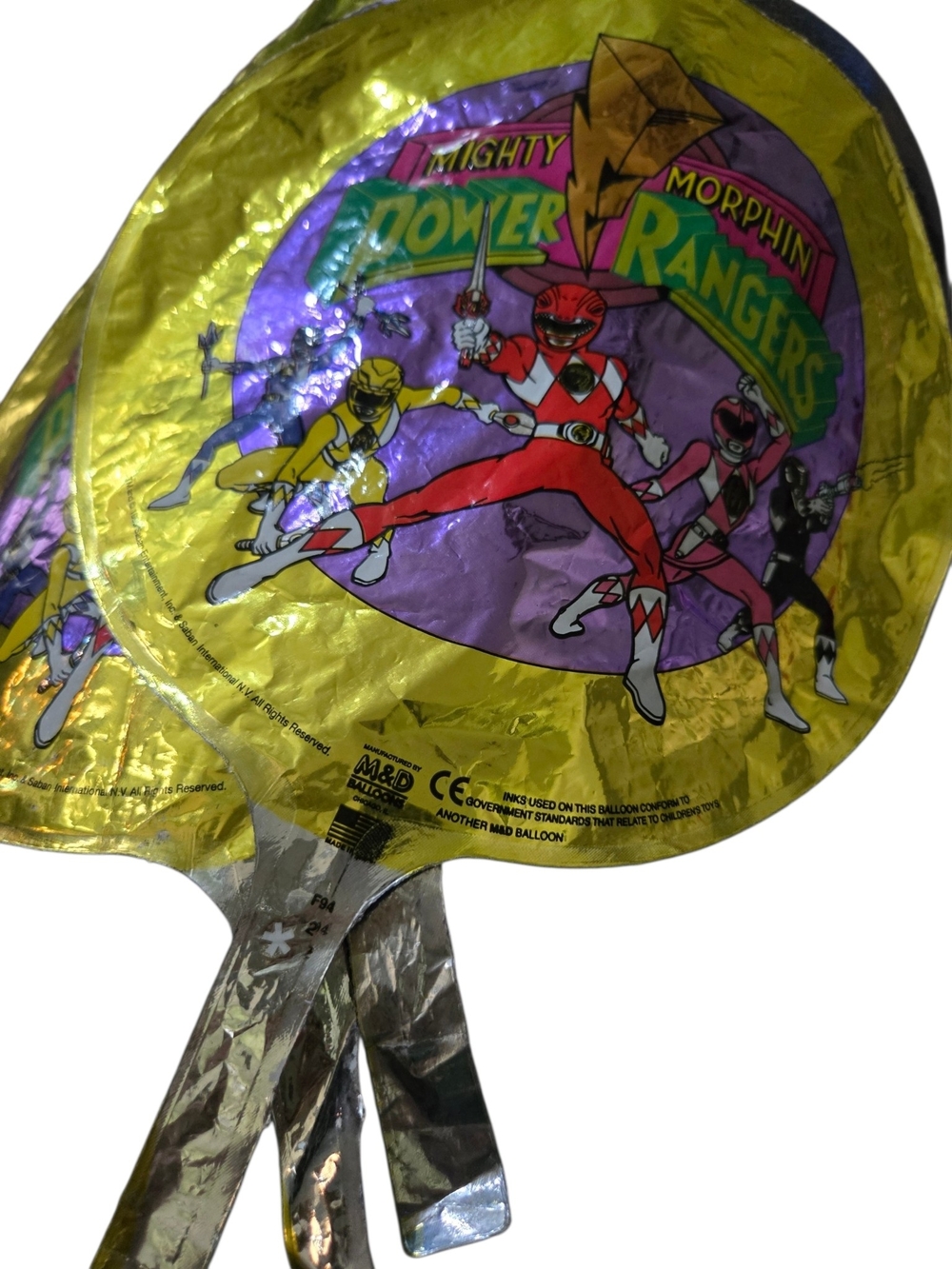 Vintage 1993 Mighty Morphin Power Rangers Set Of 3 Gold Fpil Uninflated Ballons